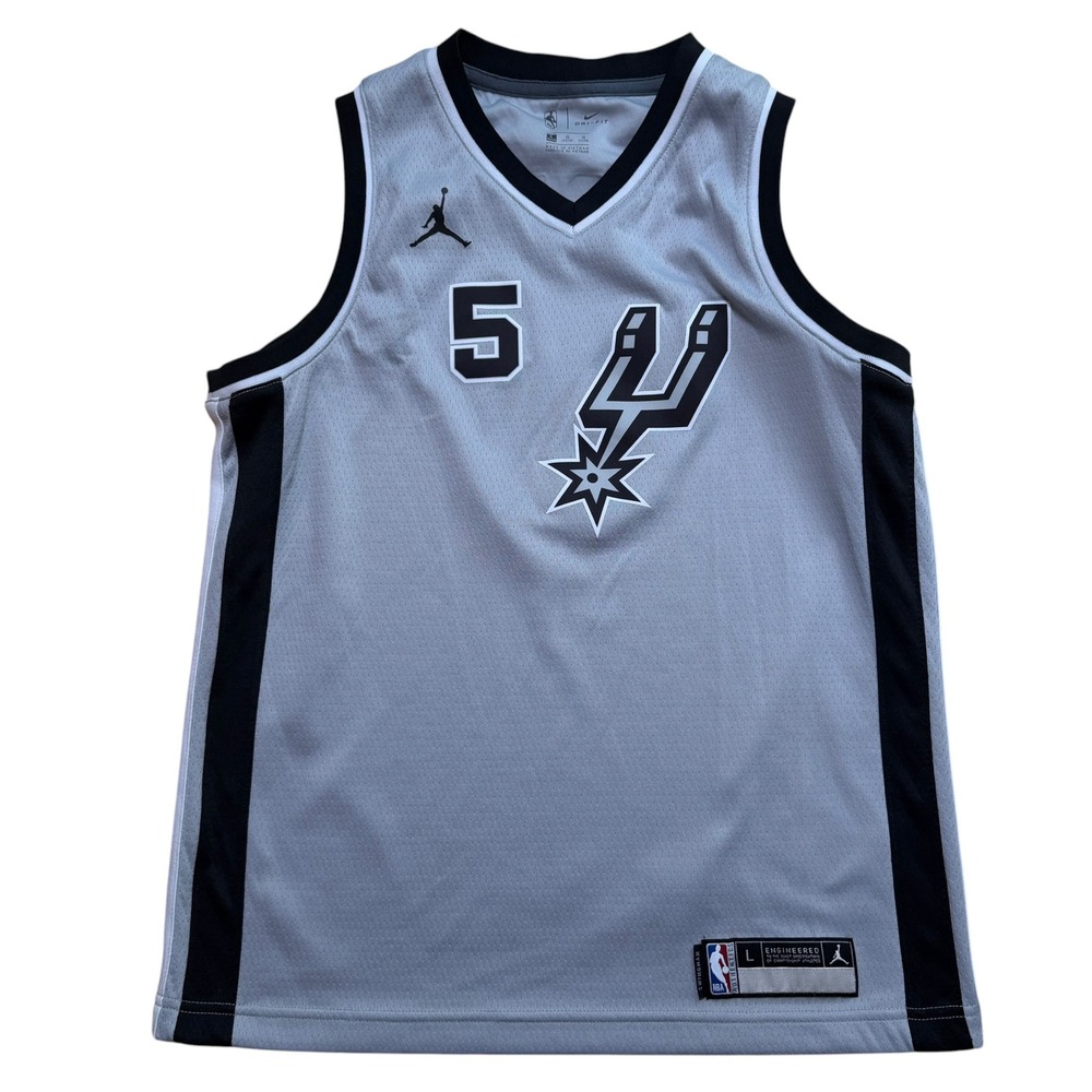 Nike San Antonio Spurs Jersey Kids Large Silver EUC Dejounte Murray Statement